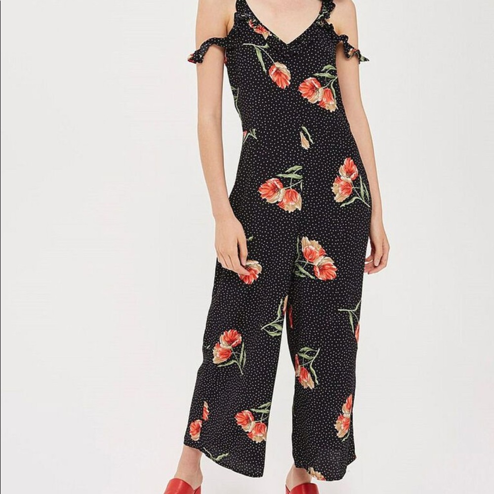 Topshop Floral Polka Jumpsuit 6 (UK 10)